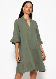 Musselin Kleid mit Volants - khaki