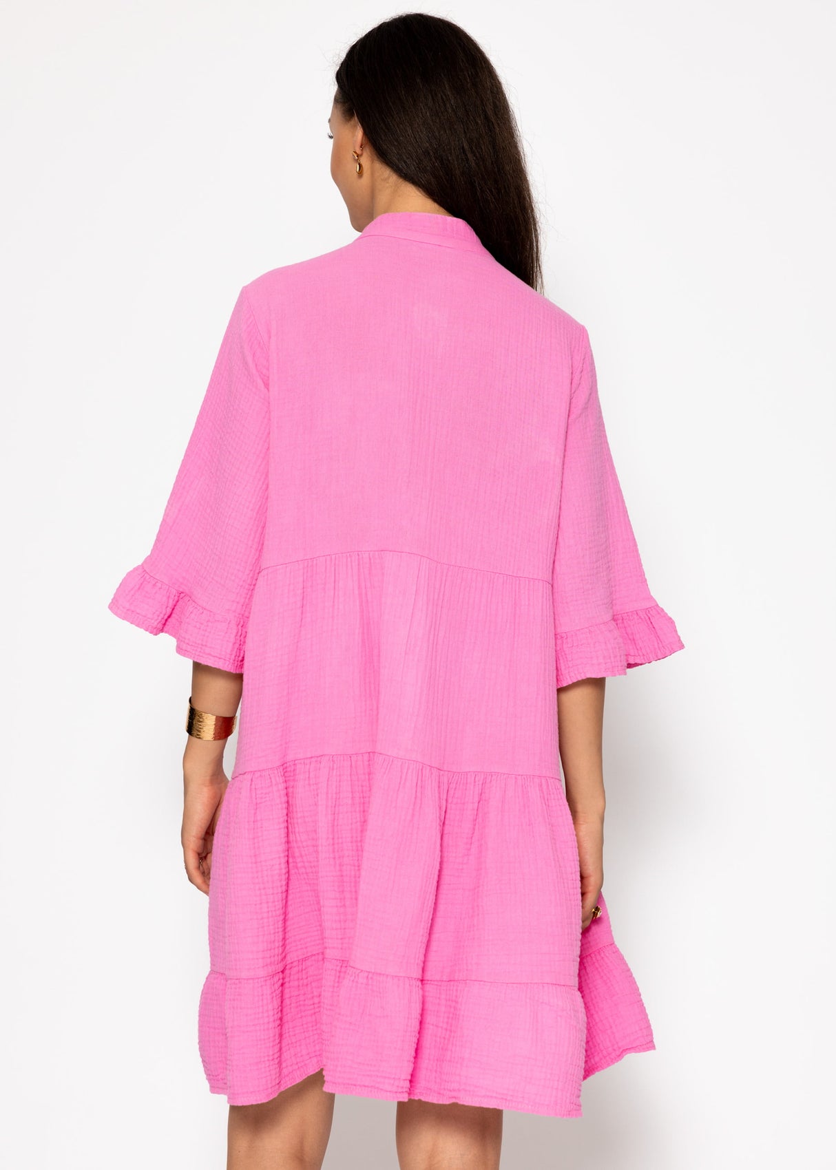 Musselin Kleid mit Volants - pink