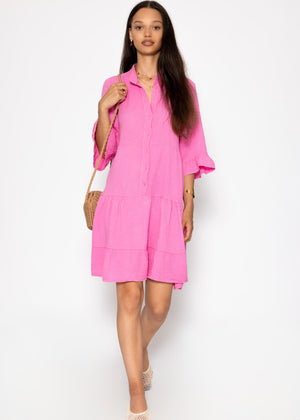 Musselin Kleid mit Volants - pink