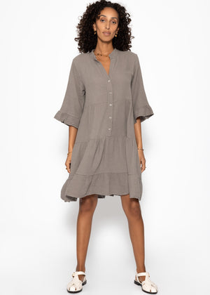 Musselin dress with ruffles - taupe