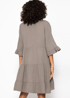 Musselin dress with ruffles - taupe