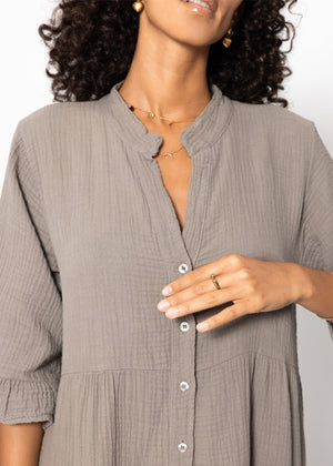 Musselin dress with ruffles - taupe