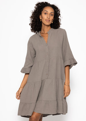 Musselin dress with ruffles - taupe