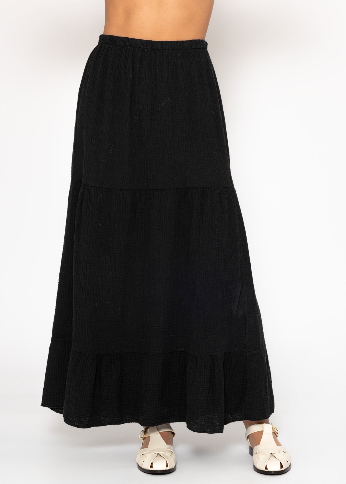 Muslin maxi skirt with flounces - black