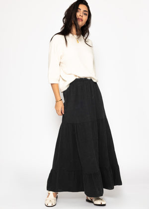 Muslin maxi skirt with flounces - black