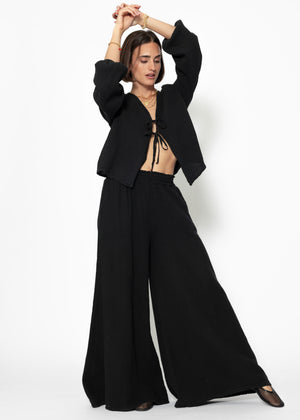 Musselin Pants mit weitem Bein - schwarz