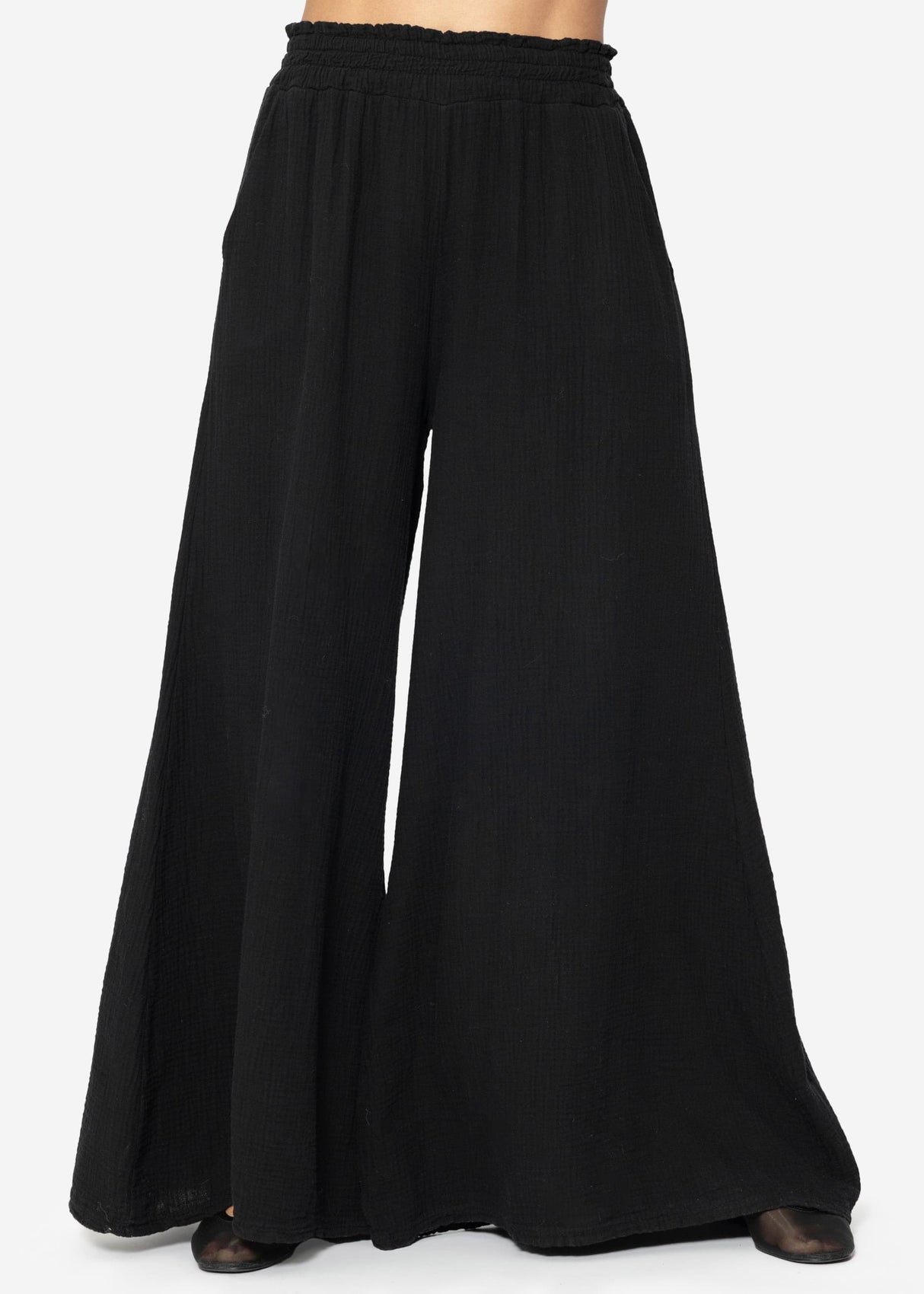 Musselin Pants mit weitem Bein - schwarz