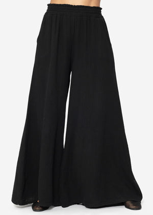 Musselin Pants mit weitem Bein - schwarz
