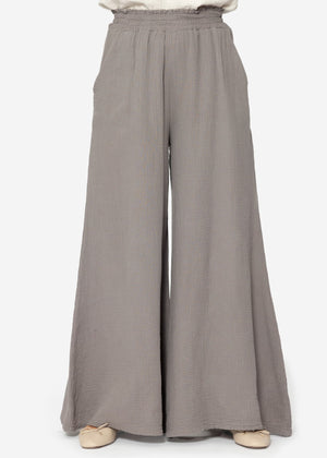 Musselin Pants mit weitem Bein - taupe