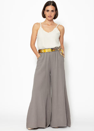 Musselin Pants mit weitem Bein - taupe