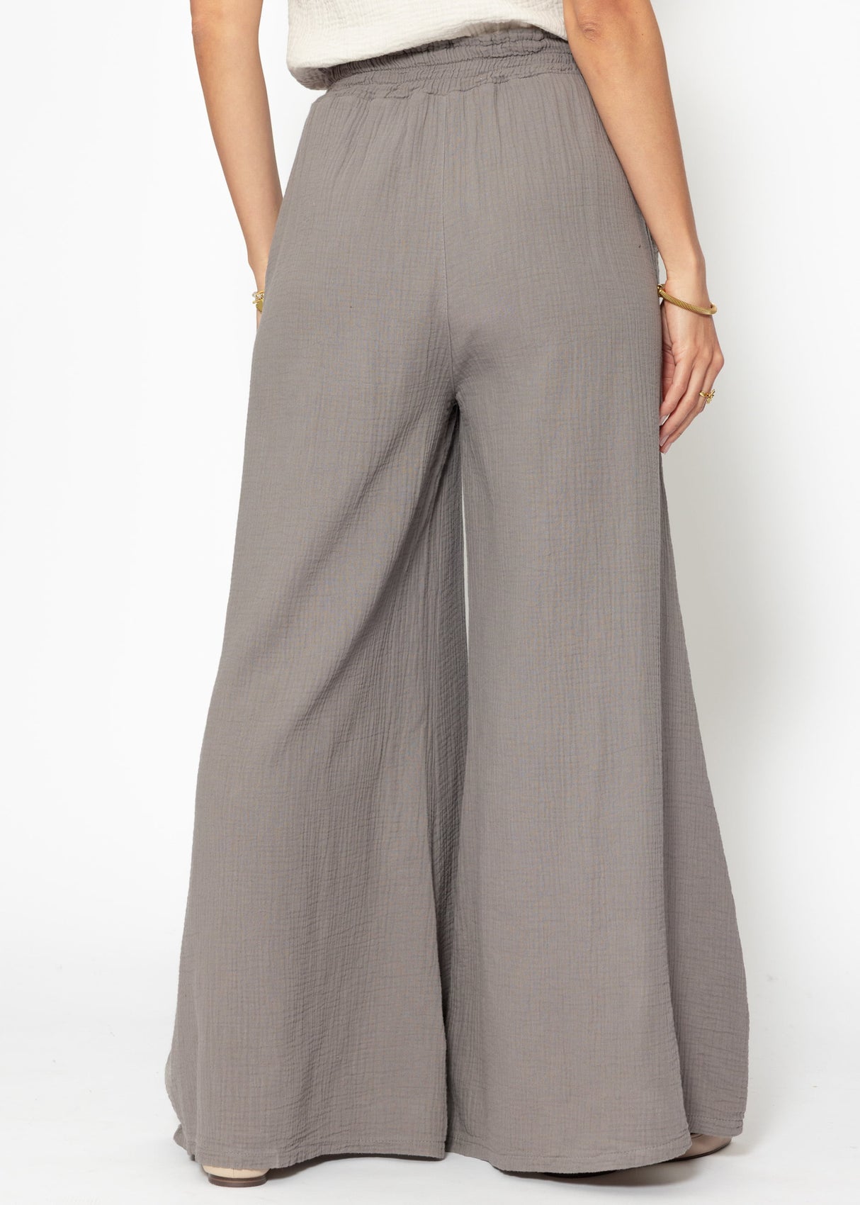 Musselin Pants mit weitem Bein - taupe