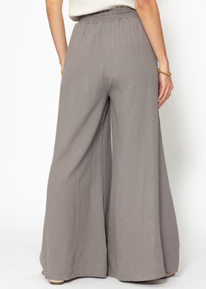 Musselin Pants mit weitem Bein - taupe