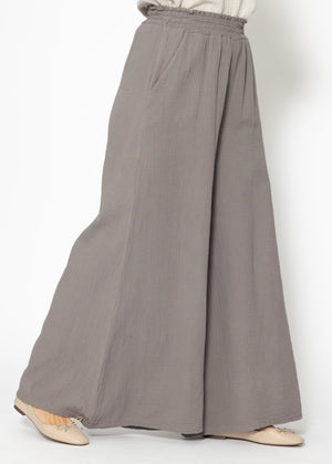 Musselin Pants mit weitem Bein - taupe