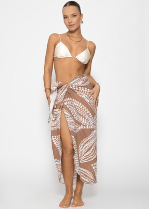 Musselin Pareo mit Print - mocha