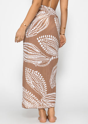 Musselin Pareo mit Print - mocha