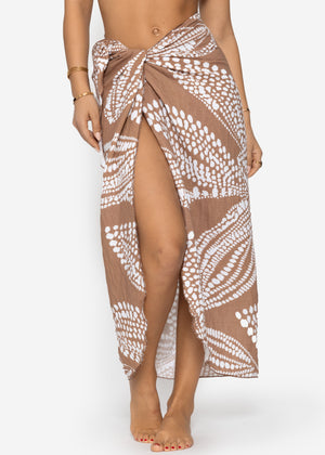 Musselin Pareo mit Print - mocha