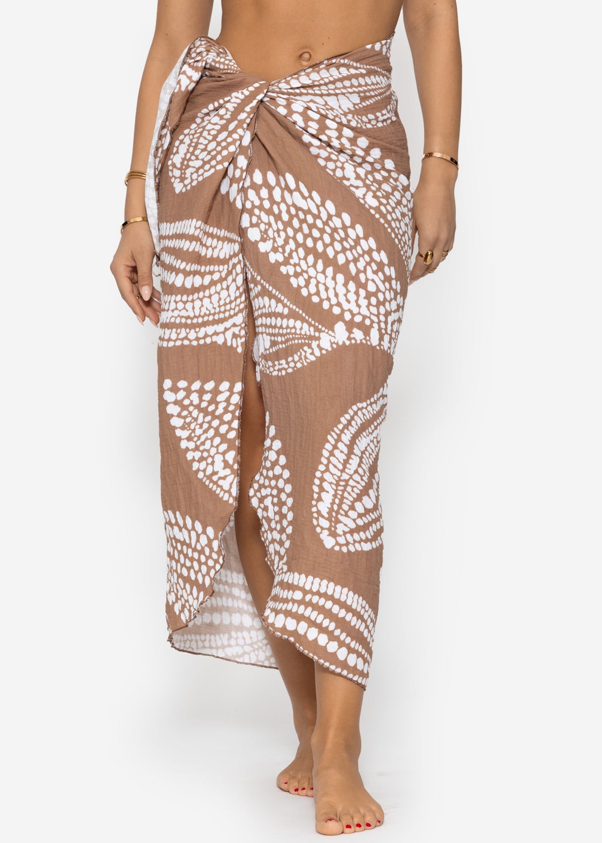 Musselin Pareo mit Print - mocha