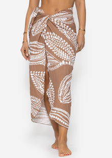 Musselin Pareo mit Print - mocha