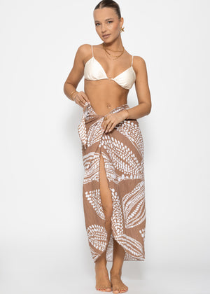 Musselin Pareo mit Print - mocha