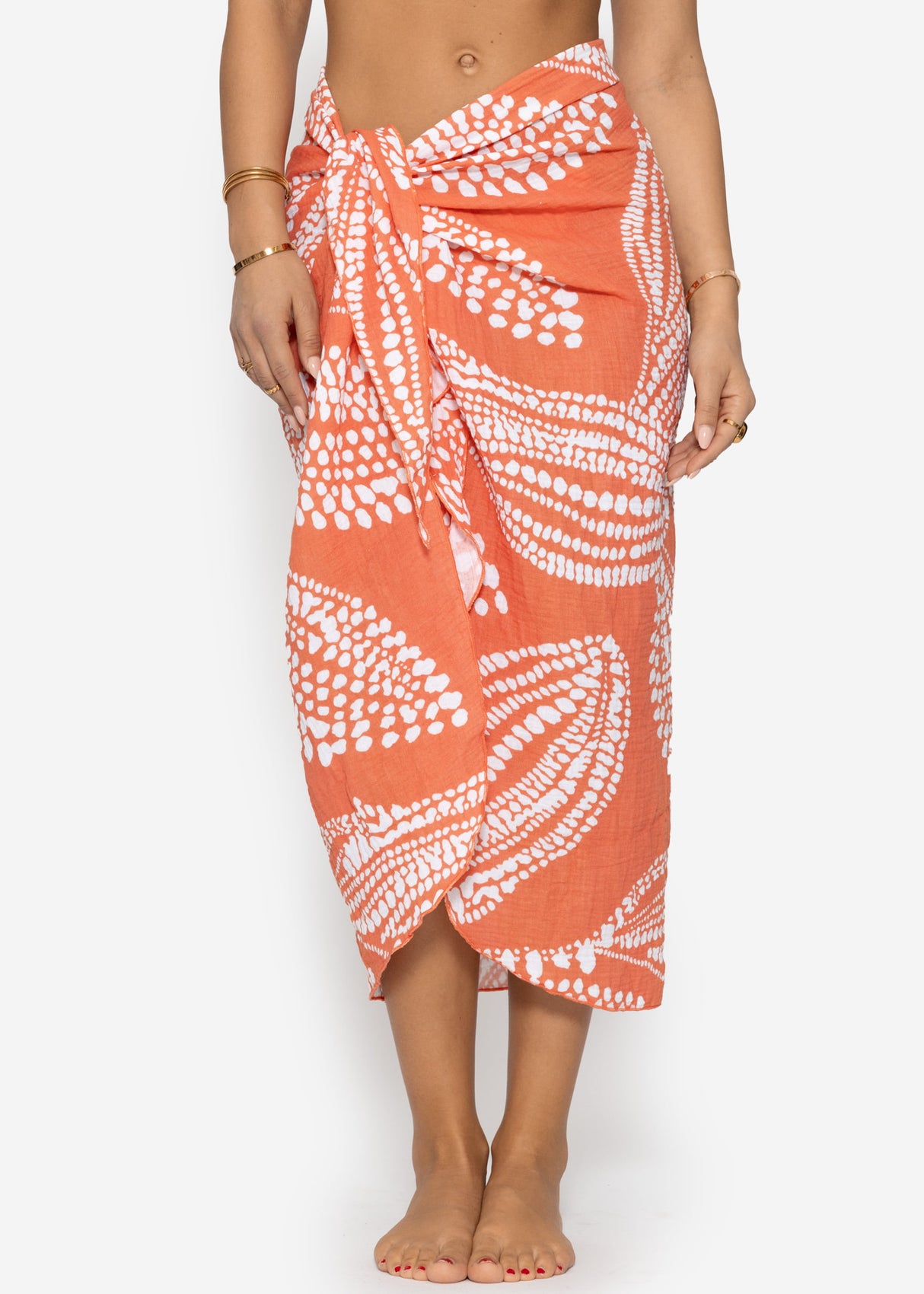 Musselin Pareo mit Print - orange