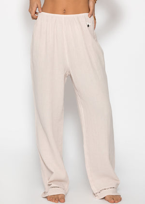 Muslin pajama pants with lace trim - light beige