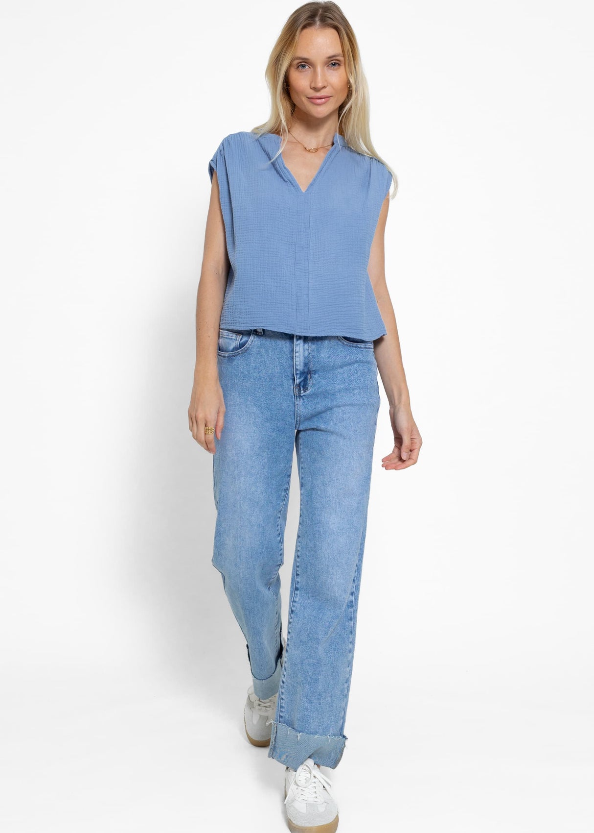Musselin Shirt - jeansblau
