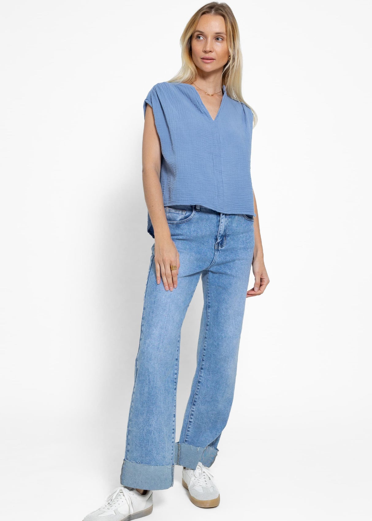 Musselin Shirt - jeansblau