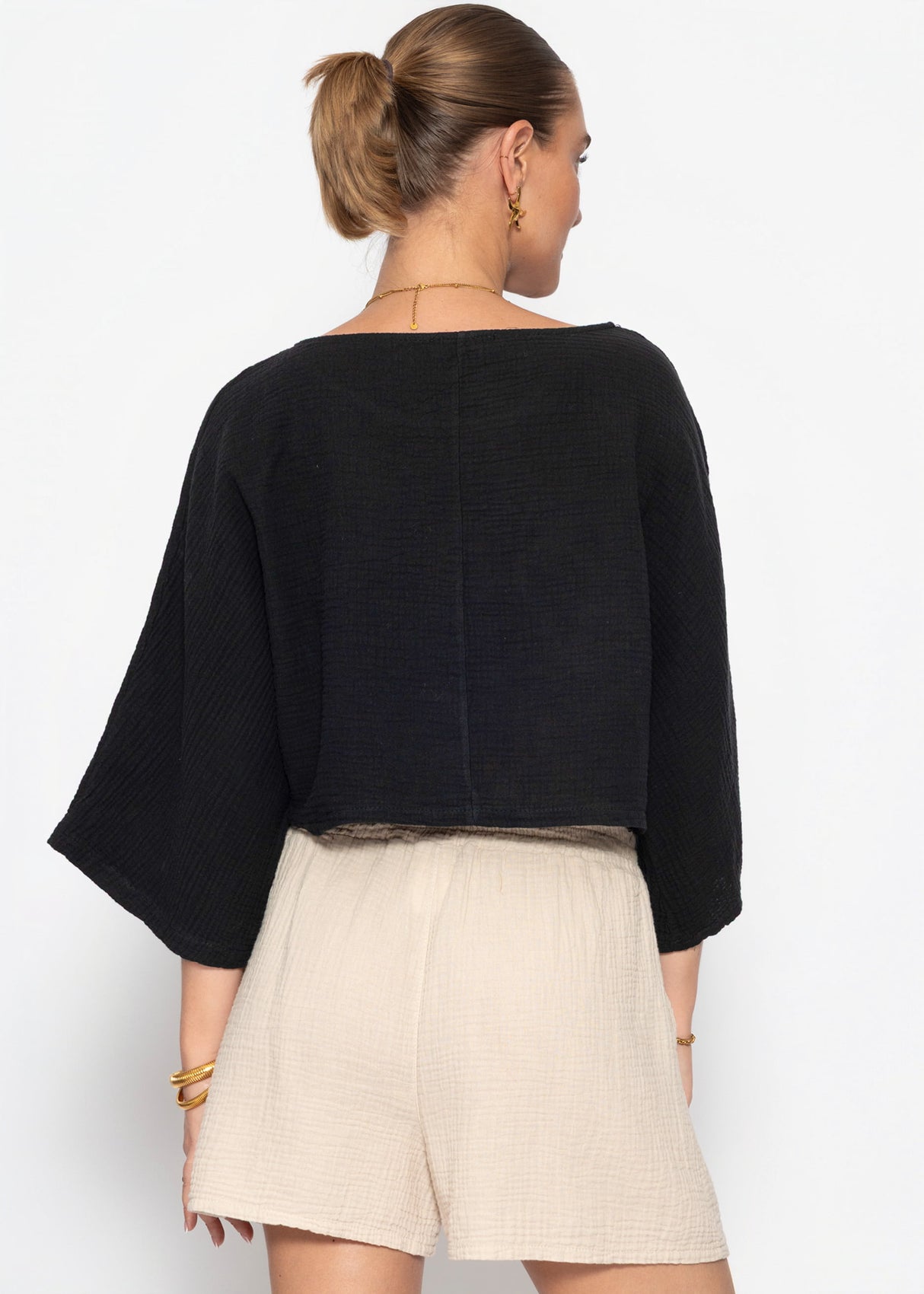Musselin Shirt mit Fledermausärmeln - schwarz