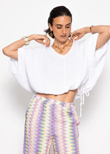 Oversize Musselin Shirt mit Tunnelzug - weiß