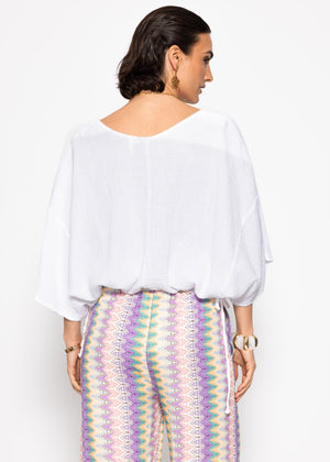 Oversize Musselin Shirt mit Tunnelzug - weiß