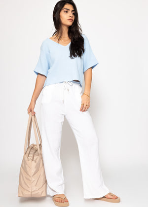 Musselin Shirt mit V-Ausschnitt - hellblau
