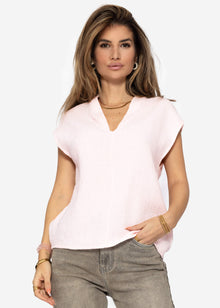Muslin V-neck shirt - pink