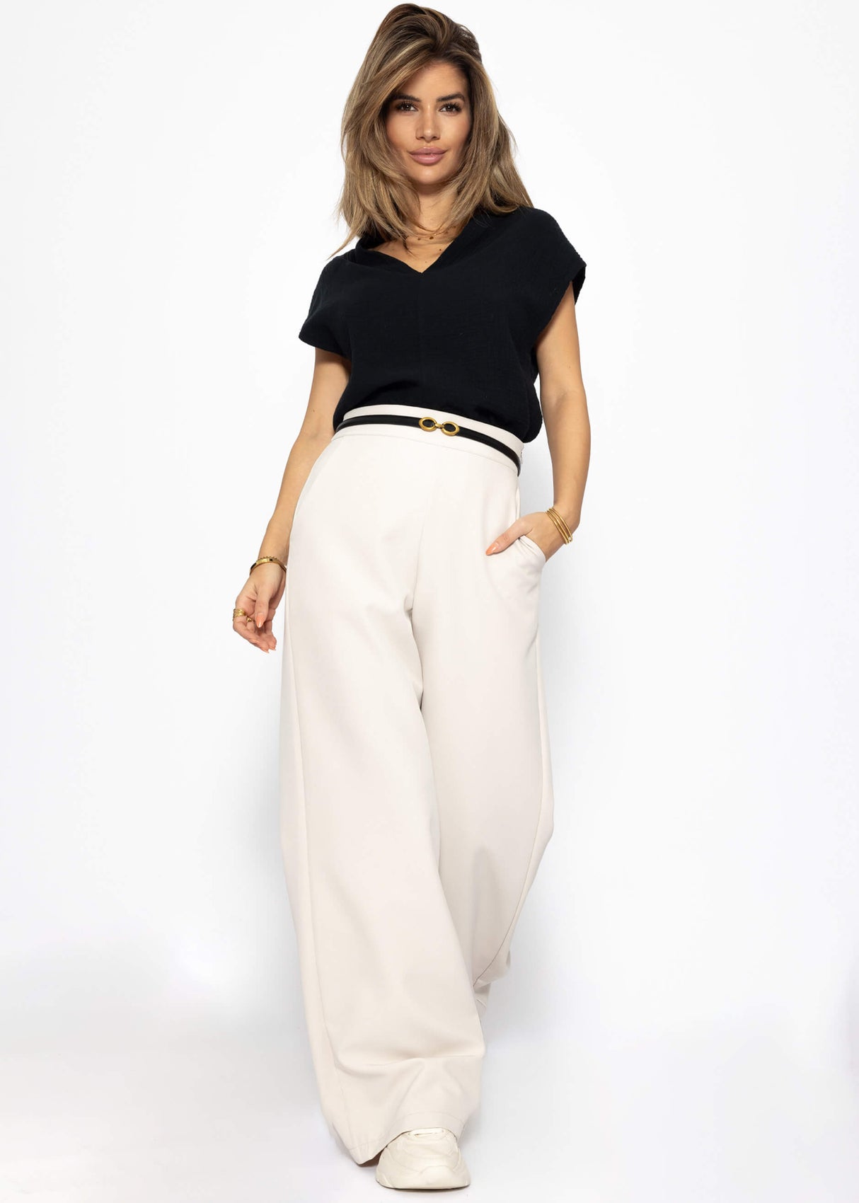 Muslin V-neck shirt - black