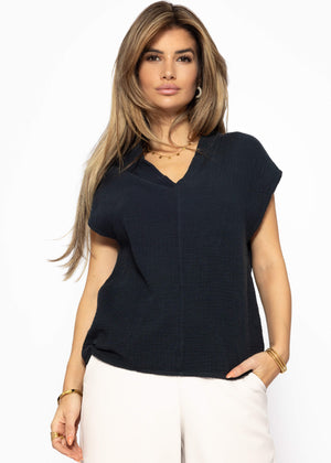 Muslin V-neck shirt - black