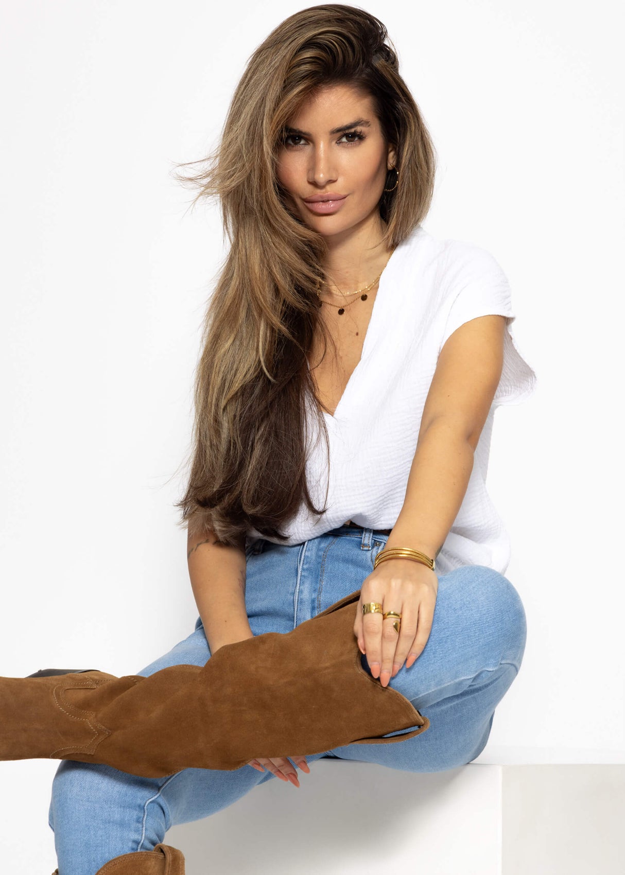 Muslin V-neck shirt - white