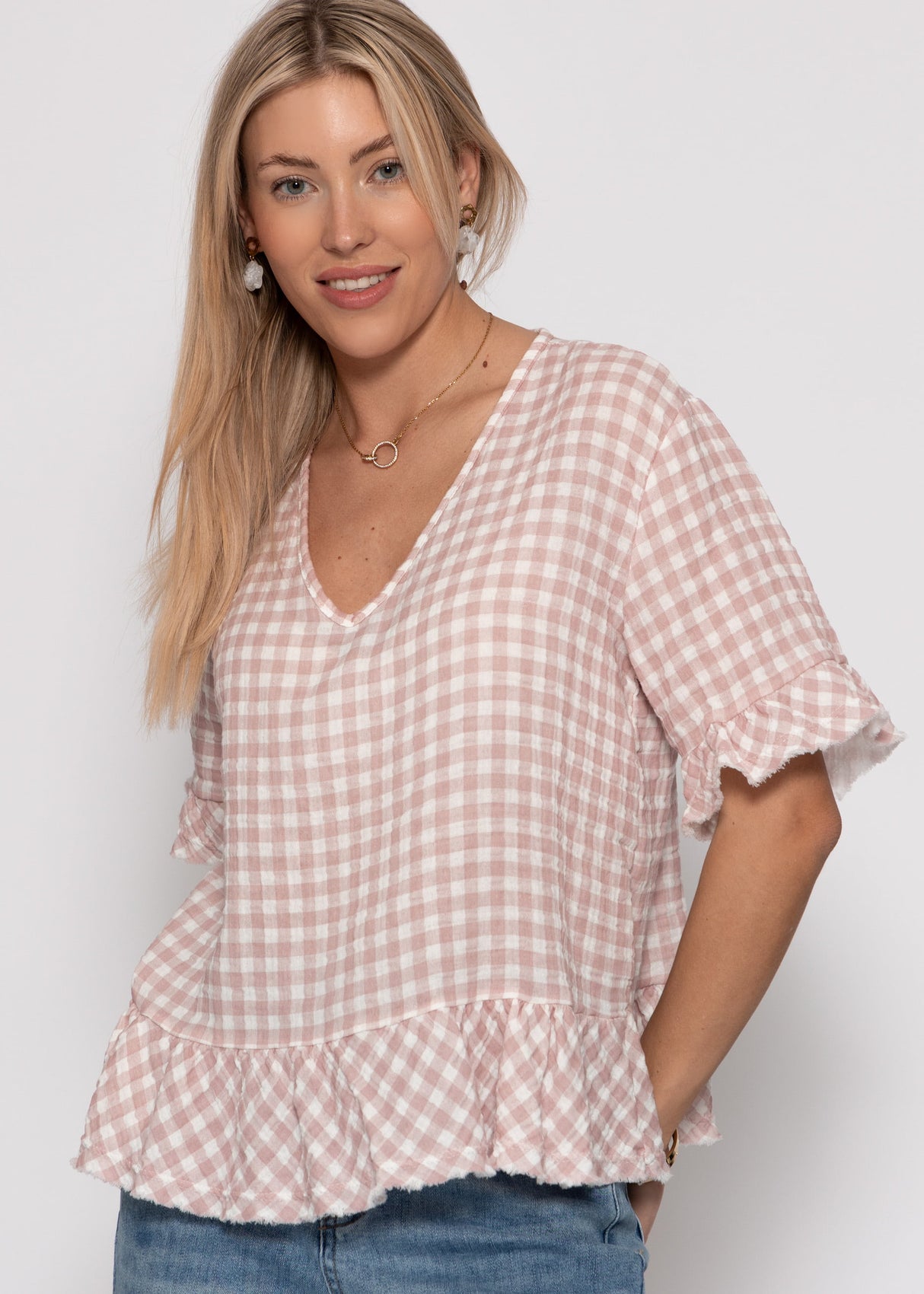 Musselin Shirt mit Vichy-Print - rosa