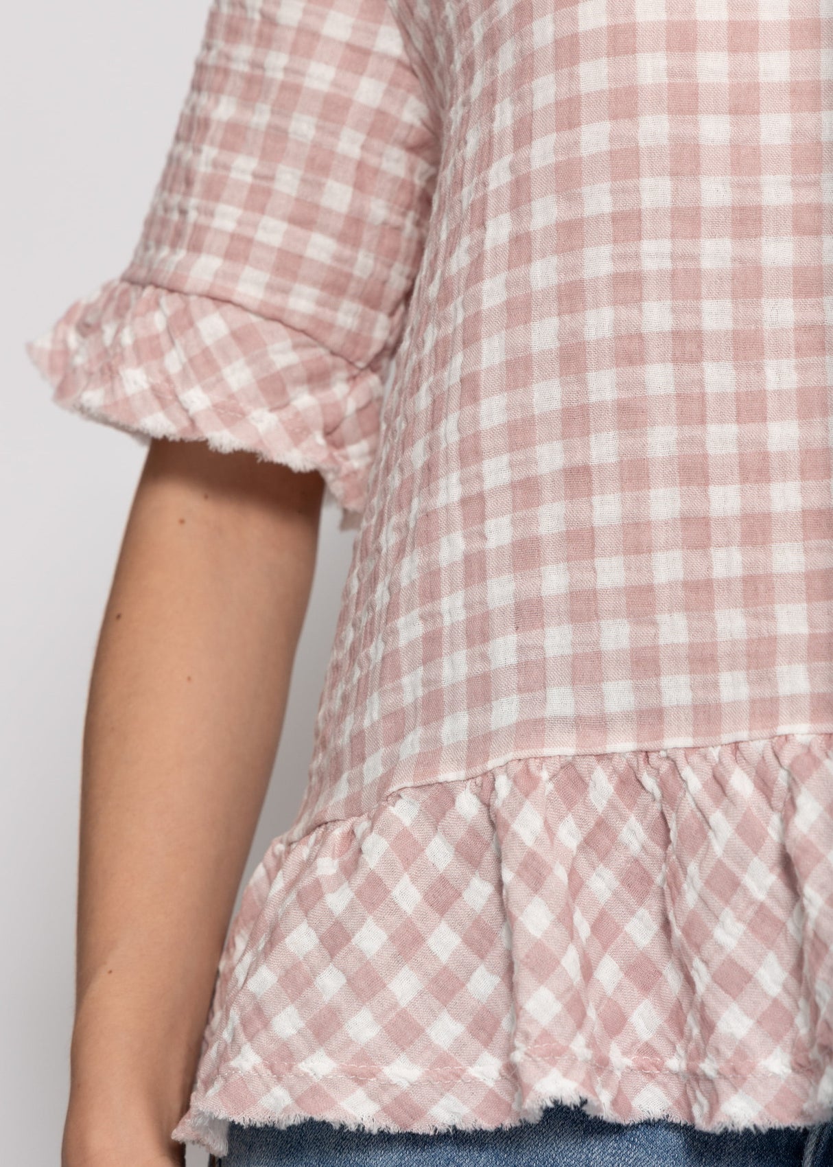 Musselin Shirt mit Vichy-Print - rosa