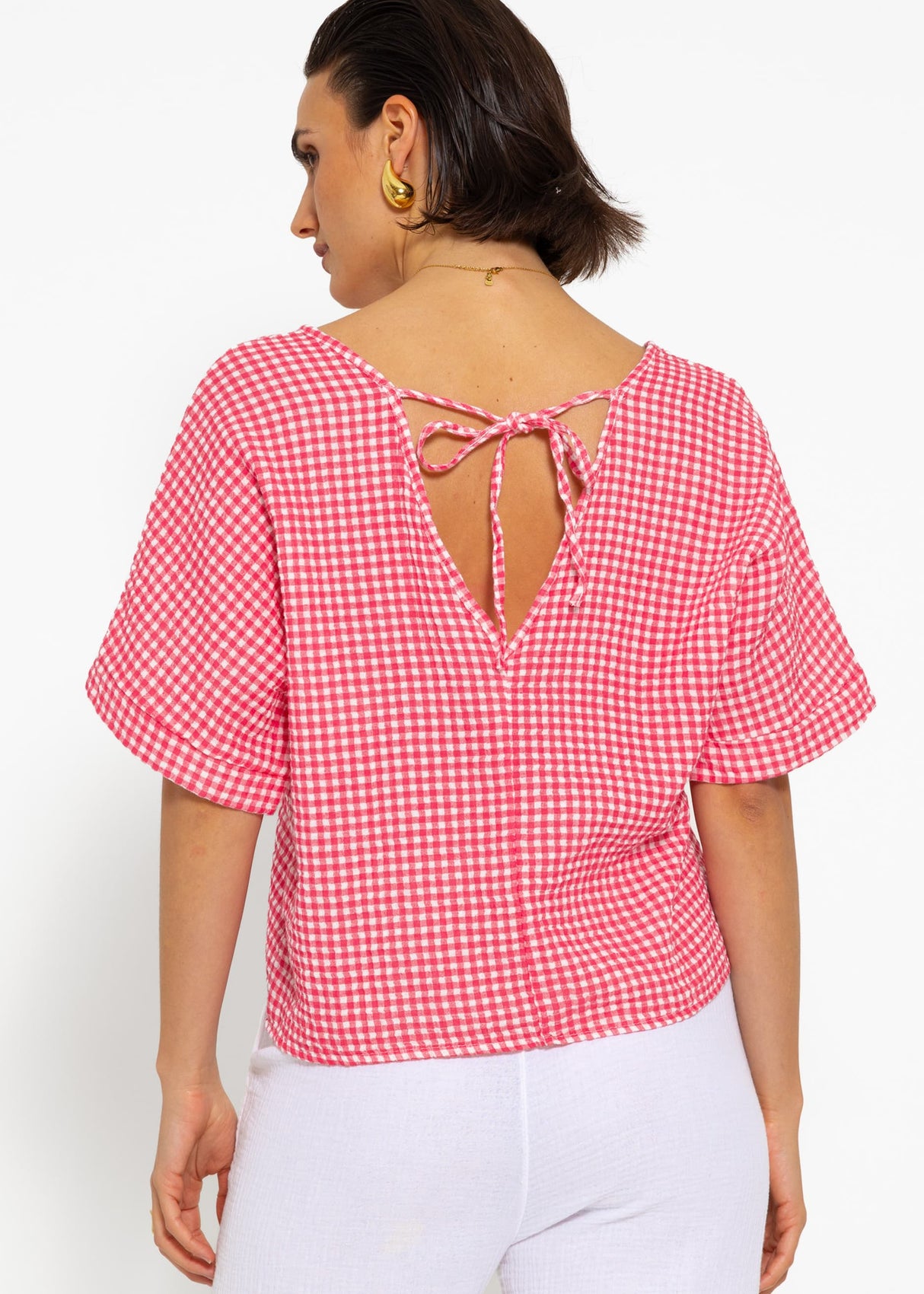 Musselin Shirt mit Vichy-Print - pink-weiß