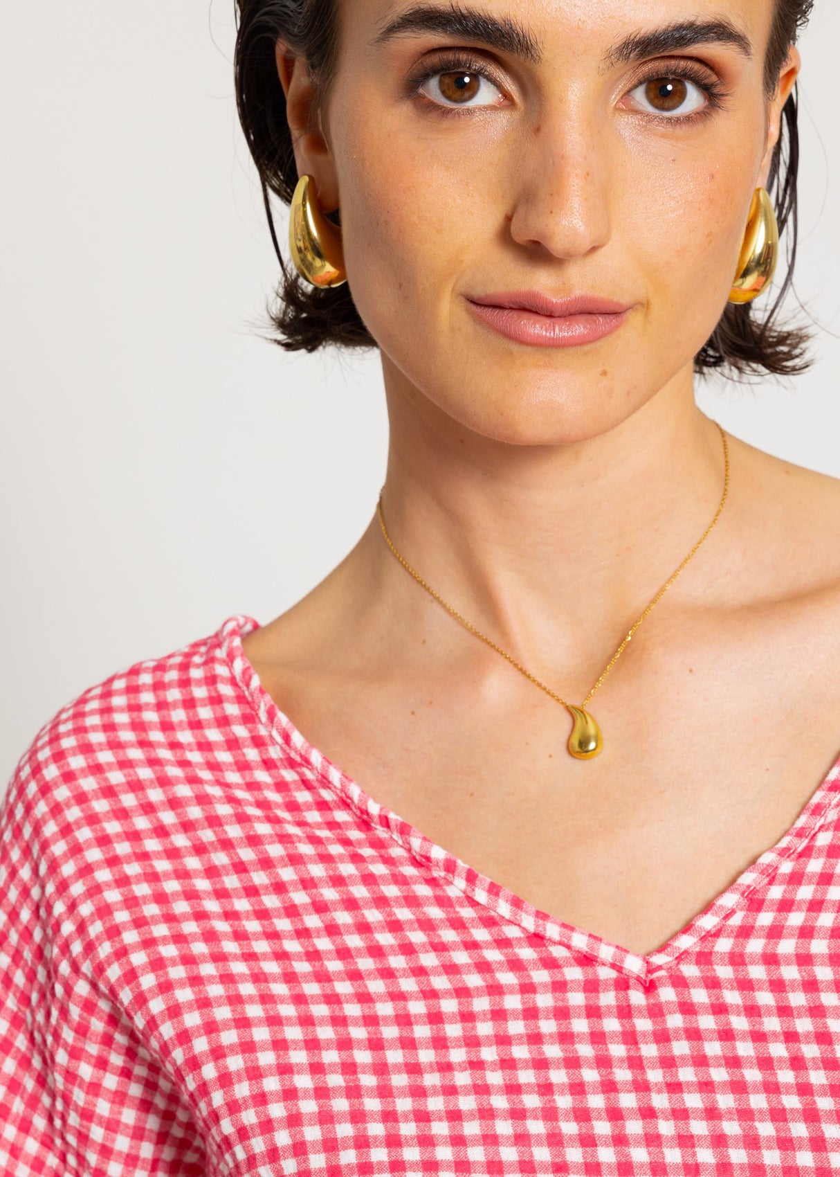 Musselin Shirt mit Vichy-Print - pink-weiß