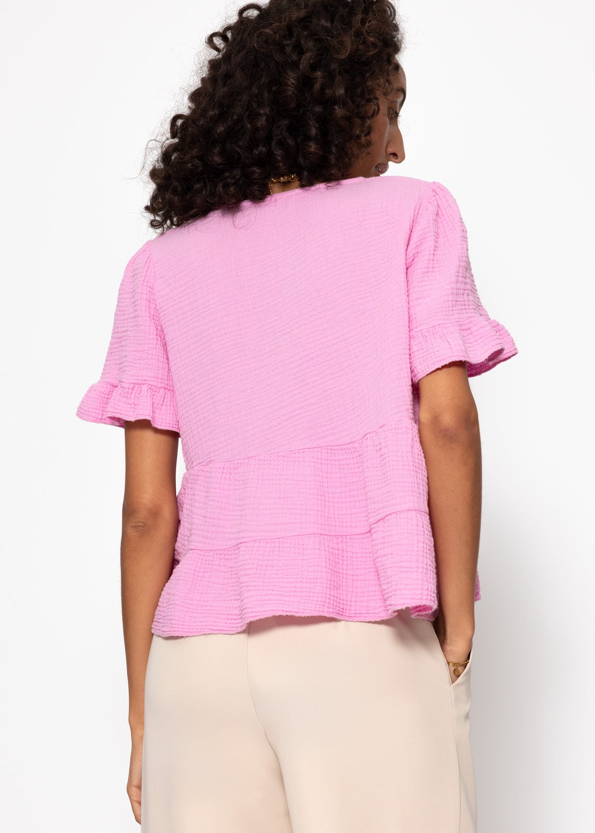 Muslin shirt with flounces - pink