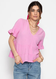 Muslin shirt with flounces - pink