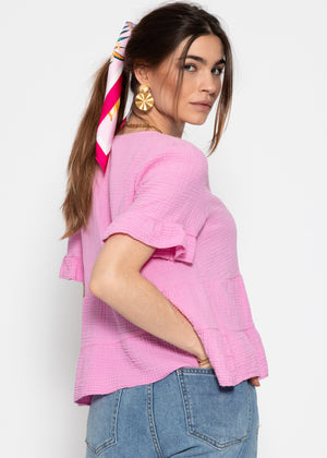 Muslin shirt with flounces - pink
