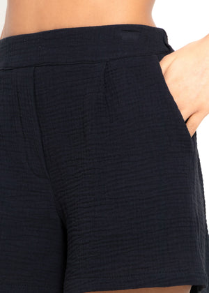 Musselin Shorts mit breitem Bund - schwarz
