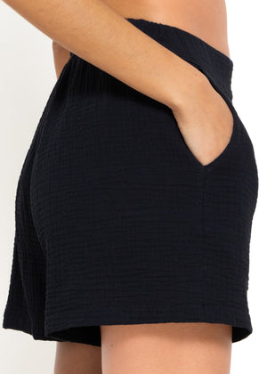 Musselin Shorts mit breitem Bund - schwarz