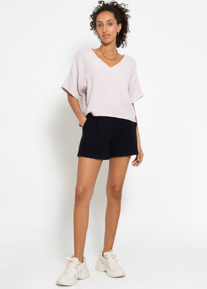 Musselin Shorts mit breitem Bund - schwarz
