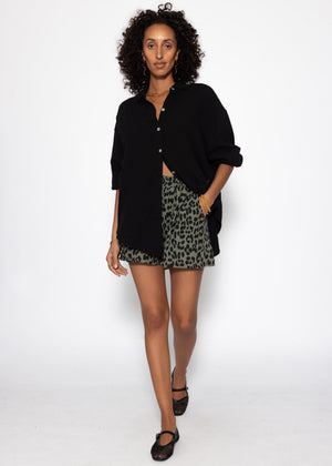 Muslin shorts with leopard print - khaki