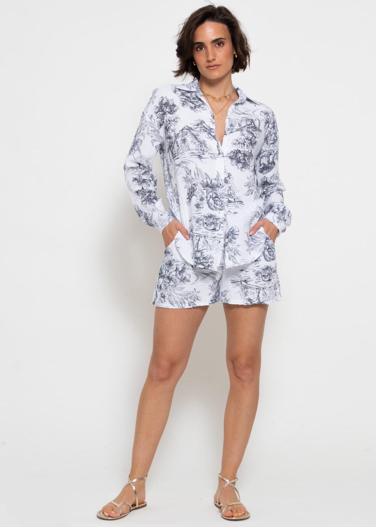 Musselin Shorts mit Print - dunkelblau