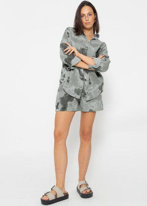 Musselin Shorts mit Print - grau-khaki
