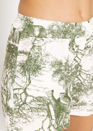 Musselin Shorts mit Print, khaki