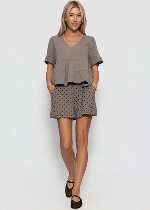 Musselin Shorts mit Punkten - taupe